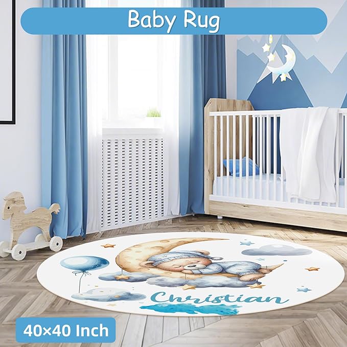 Custom Baby Boy Crib Bedding Set, 5 Pcs Personalized Blue Moon Bear Baby Crib Set with Name, Nursery Girl Bedding, Double Layer Toddler Bedding Set, Newborn Infant New Parents Customized Gifts