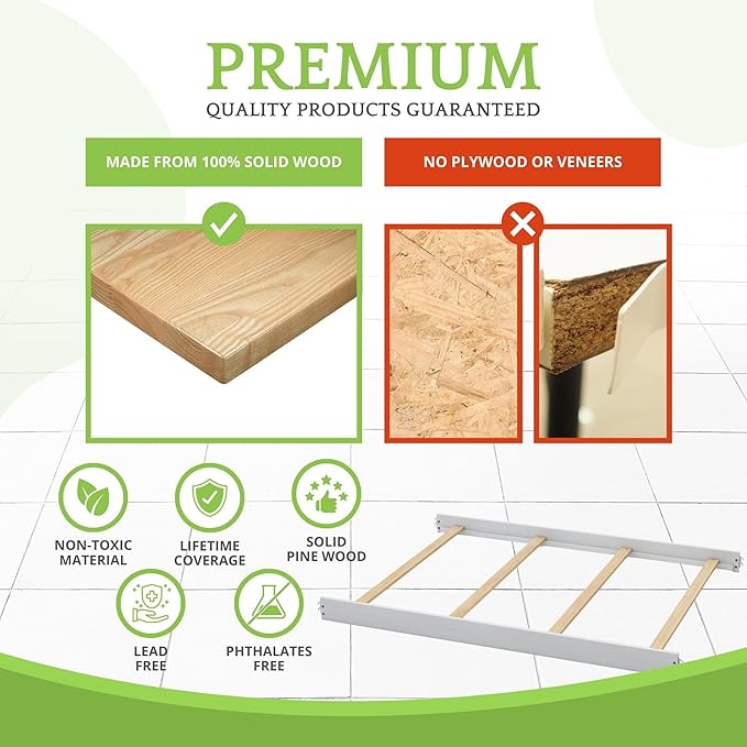 Full-Size Conversion Kit Bed Rails for Evolur Cribs - Solid Wood Crib Convertible Kit to Kids Bed - Transitional Style Rails & Easy-to-Install Child Essentials for Safety (Silver Mist)