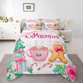 Feelyou Merry Christmas Bedding Set Soft for Boys Girls, Christmas Decor Comforter Set Full Size Gingerbread Man Duvet Quilt Microfiber Xmas Bedroom Decor 3 Pcs with 2 Pillow Cases