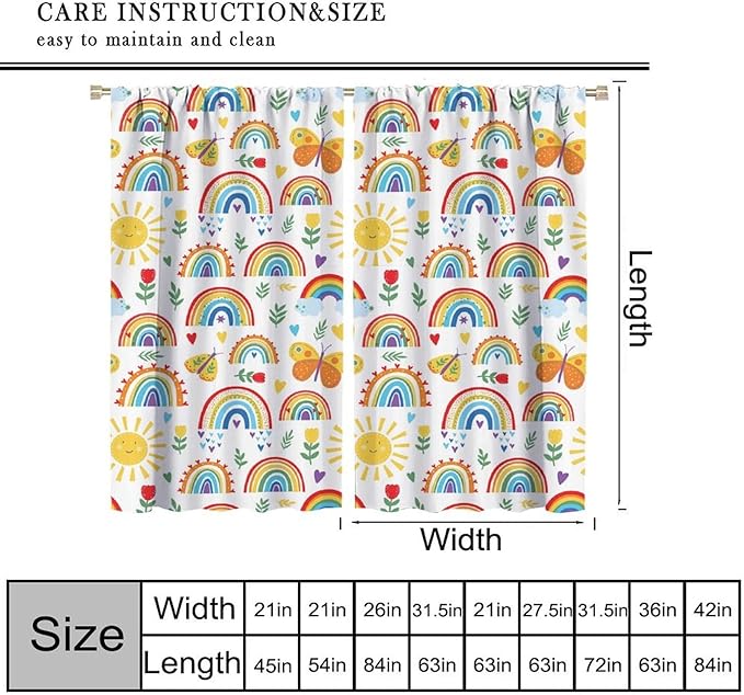 Boho Rainbow Curtains for Kids Nursery Colorful Floral Sun Star Clouds Pastel Bohemian Pattern Print Window Drapes for Girl Bedroom Living Room Kitchen Decor,2 Panel Set,63Wx63H Inch Blackout