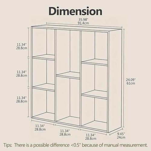 8 Cube Storage Organizer Bookshelf, Closed Back Display Bookcase, Cubby Shelf for Home Office, Living Room, Bedroom, Kids Room, Large Capacity Toy Storage, 35.98" L x 9.45" W x 35.91"H, Natural Wood