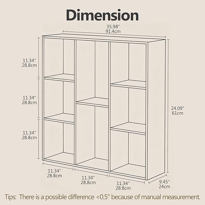8 Cube Storage Organizer Bookshelf, Closed Back Display Bookcase, Cubby Shelf for Home Office, Living Room, Bedroom, Kids Room, Large Capacity Toy Storage, 35.98" L x 9.45" W x 35.91"H, White Oak