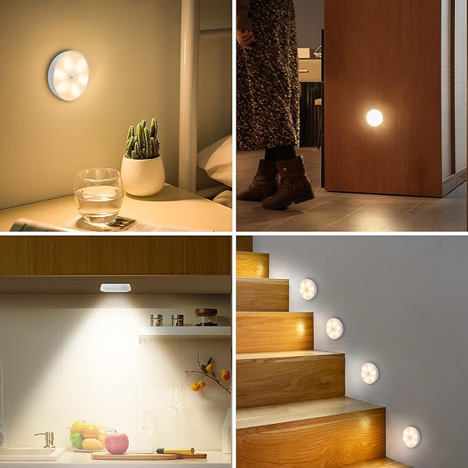 LED Closet Step Lights Motion Sensor Puck Light Compatible with Charging Station, 3 Colors Temperatures USB Rechargeable Indoor Under Cabinet Lighting(6 Pack)
