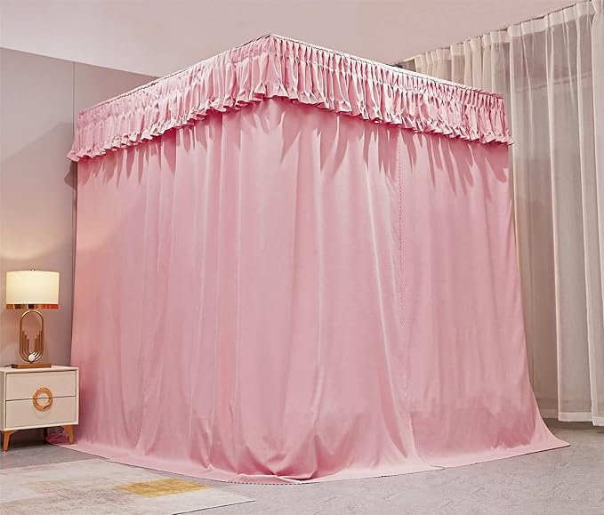 VETHIN Elastic Roof Style Four Corner Post Princess Bed Canopy Curtains Cozy Breathable Tent Canopy Mosquito Net for Girls & Adults Bedroom Decoration (Pink, 70-78" W*86" L*82"*H/(King))