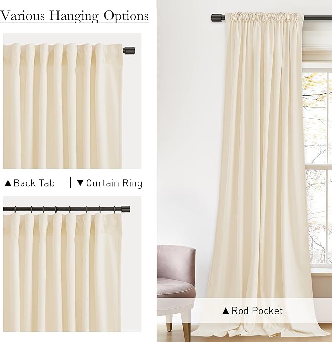 StangH Cream White Velvet Curtains - Back Tab Light Dimming Bedroom Curtains Luxury Privacy Protect Window Drapes for Living Room/Nursery Kids Room/Basement, W52 x L84 inches, 2 Panels