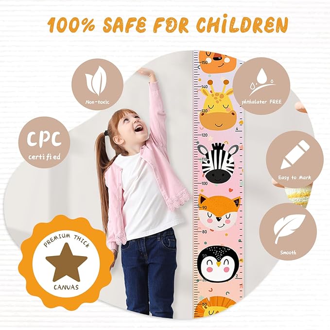 Personalized Name Height Chart for Kids, Kids Growth Chart for Wall, 59" X 7.9" Canvas Removable Height Chart Measuring Ruler for Kids & Baby(Painted Animal）