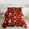 jejeloiu Merry Christmas Comforter Set Toddler Size Cute Snowman Bedding Set for Kids Boys Girls Gingerbread Man Duvet Quilt Red Bedroom Decor