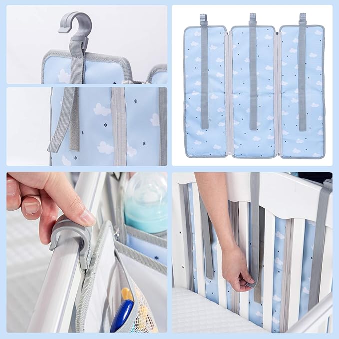 Orzbow 3-in-1 Hanging Diaper Organization Storage for Baby Essentials | Nursery Organizer and Baby Diaper Caddy | Hang on Crib, Changing Table or Wall, Blue