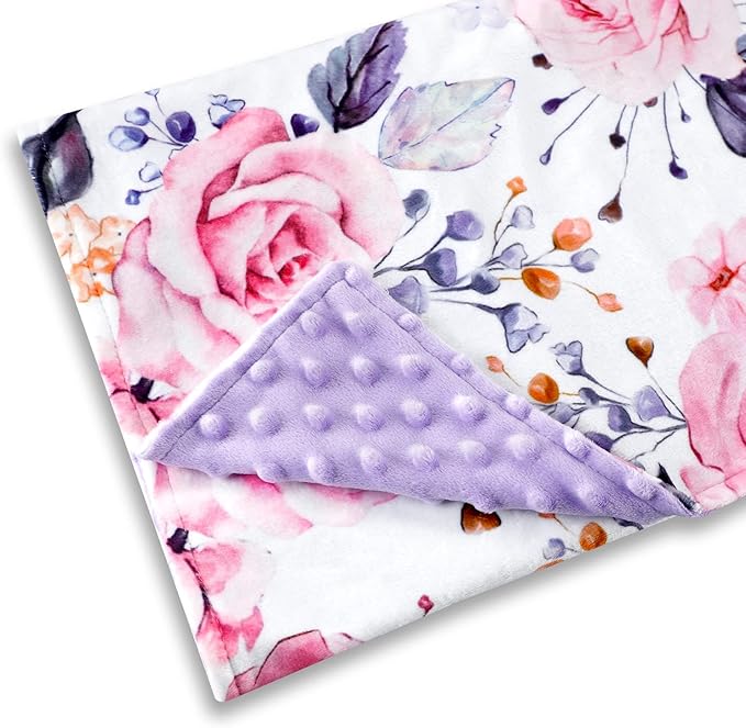 Pea Pod 30'' x 40''Baby Blankets, Super Soft Floral Minky Toddler Newborn Blanket for Boys Girls, Dotted Backing, Double Layer, Crib Receiving Blanket for Nursery/Stroller/Toddler Bed/Baby Carseat