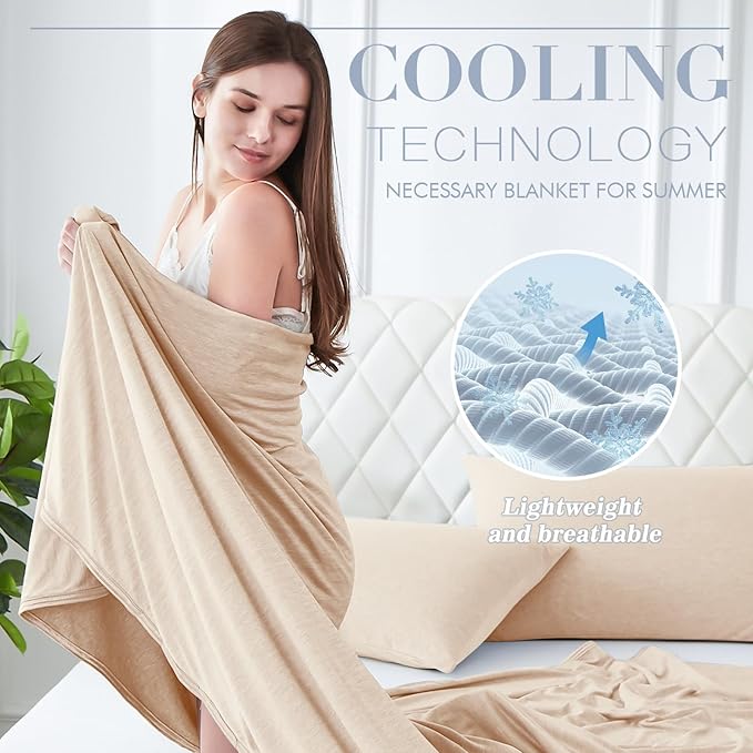 Cooling Blanket Keep Cool in Hot Summer, 51 X 67in Twin or Baby Size Blanket for Adults,Children, Babies Japanese Q-Max >0.5 Technology Arc-Chill Cooling Fiber, Breathable Comfortable All-Season-Beige
