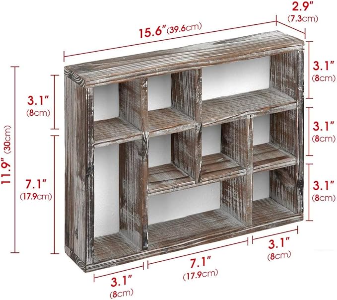 J JACKCUBE DESIGN Rustic Multi-Slot Shelf Cube Display 9 Compartment Shadow Box Wall mountable Shelf for Collection Square Freestanding Case Farmhouse Décor - MK570A (Rustic Wood)