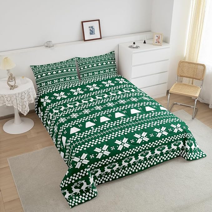 Feelyou Christmas Bedding Set for Kids Boys Girls Twin Size Xmas Deer Elk Decor Comforter Set Ultra Soft Xmas Snowflake Comforter Winter Duvet Quilt Bedroom Decor Christmas Decor Quilt