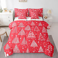 Feelyou Merry Christmas Bed Set Xmas Tree Cute Comforter Set with Sheets Red Chic Bed in a Bag Kawaii Stars Cartoon Bedding Set Bedroom Collection King Size