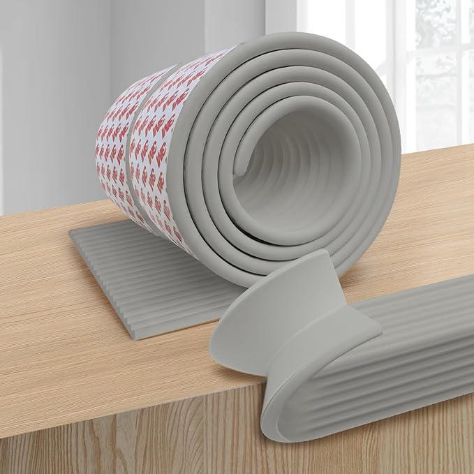 W Wide Edge Protector Strip Extra Thick Baby Proofing Bumper Guard with Strong Adhesive Child Safety for Table Desk Bed Cabinet Furniture in Home and Nursery (Grey)