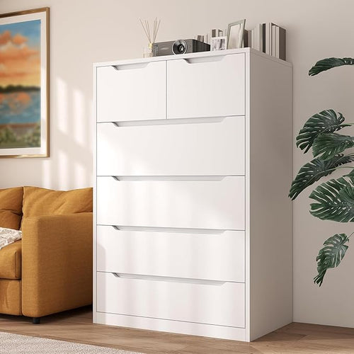 6 Drawer Dresser for Bedroom Tall Chest of Drawers for Hallway,White,43.2" H X 27.6" W X15.6 D