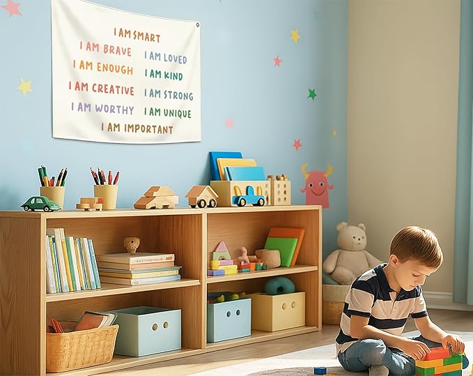 Boho Rectangular Banner Flag Pennant Wall Art Decor Gift for Baby Boy Girl Kids,Nursery Classroom Bedroom Playroom Reading Room Bedroom Decor-I Am Smart I Am Brave-Baby,Shower Birthday Christmas Gift