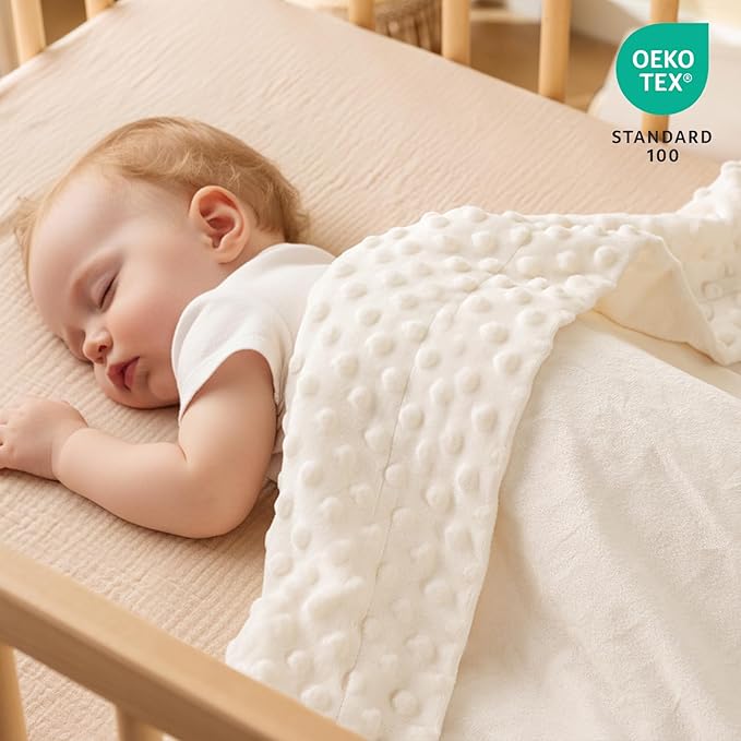 david's kids Micro Fleece Minky Baby Blanket for Girls with Double Layer and Soothing Raised Dots, Breathable and Soft Lightweight Receiving Blanket for Newborns 30x40 Inches, Cream