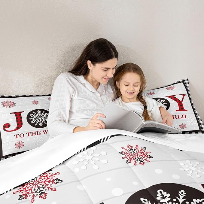 Christmas Snowflake Kids Comforter Set King Size,Cottage Plank Bedding,Girls Boys Adults Bedroom/Xmas Cabin Decor,Geometric Grids Stylish Down Comforter,Rustic Farmhouse Duvet Insert,2 Pillowcases