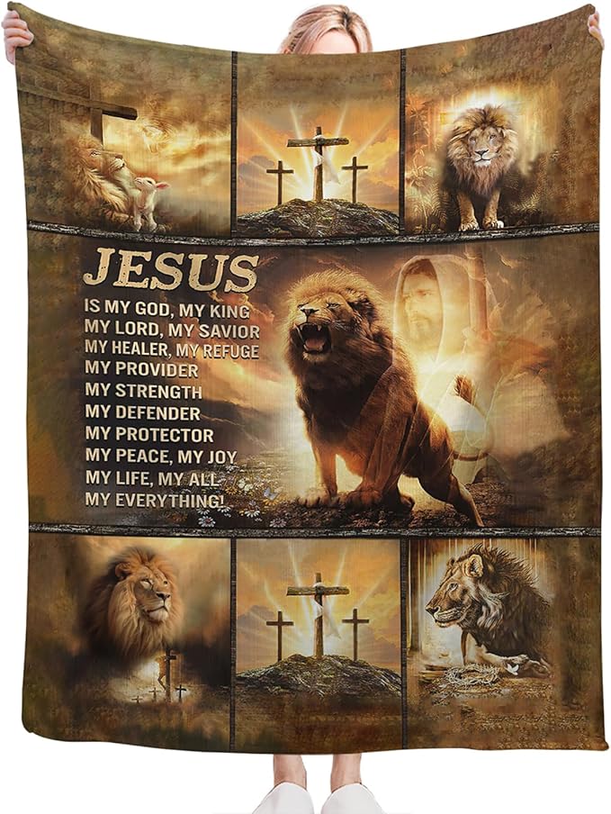 Tijuboni Christian Lion Throw Blanket Religious Gifts for Women Men Girls Boys Kids Adults Soft Flannel Fleece Blanket for Couch Sofa Bed Home Decor 40"x50"
