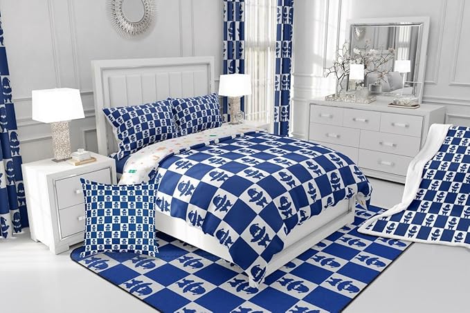 Feelyou Christmas Comforter Set Toddler Size Checkered Bedding Set for Kids Boys Girls Santa Claus Duvet Quilt Xmas Decorations Bedroom Decor Blue Microfiber 2 Pcs with 1 Pillow Cases