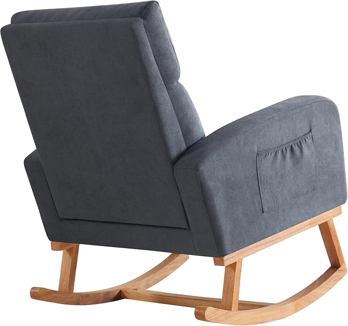 Rocking Chair Nursery, Nursing Rocking Chairs with Foot Rest for Mom Nursery, Rocker Glider Chair with Footrest and High Backrest for Living Room, Bedroom, Dark Gray