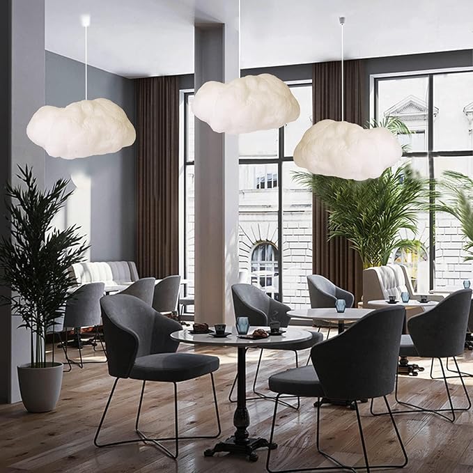 Funteam Modern Floating White Cloud Pendant Hanging Light Nordic Cotton Ceiling Light Fixture Girls Children's Living Room Bedroom Hotel Lobby Restaurant Clothing Store Chandelier (19.7Inch)