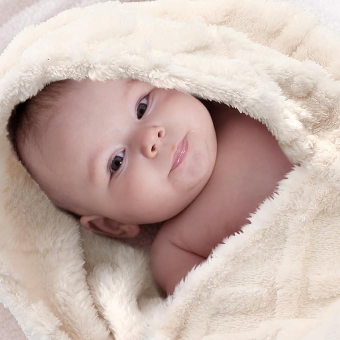 VitalCozy 4 Pcs Soft Fleece Baby Blankets Set 30" x 40" 3D Plush Warm Nursery Swaddling Bed Blanket Little Boys Girls Infant Toddlers and Newborn Receiving Gifts Blankets(Neutral Color)