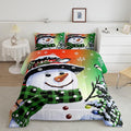 Feelyou Kids Christmas Theme Decorations Bedding Set Xmas Snowman Comforter Set for Boys Girls Snowflake Kawaii Cute Comforter Orange Red Green Quilt Set Bedroom Collection King Size