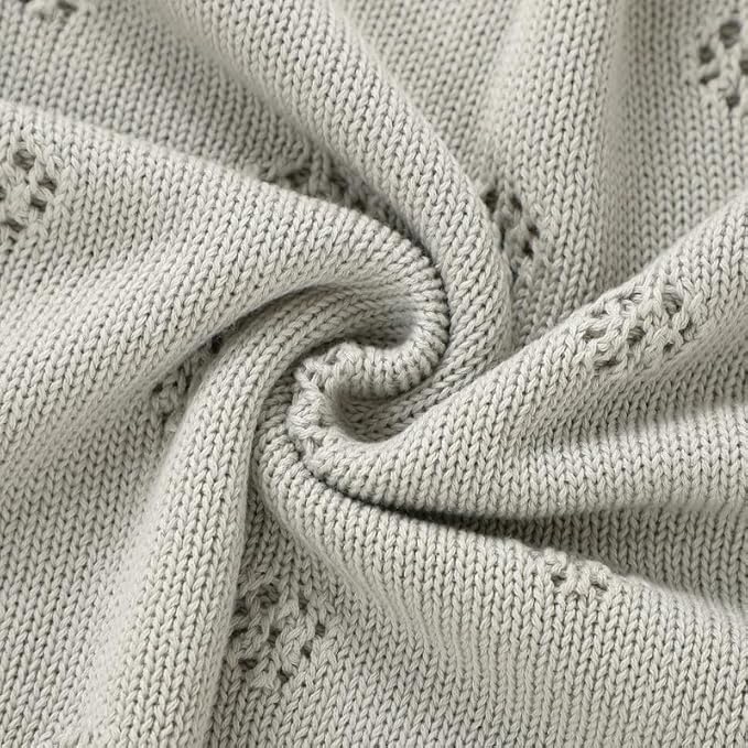 LAWKUL Cellular Blanket Baby 100% Cotton Knitted Soft Knit Crochet Blankets for Newborn Boy Girls Toddler Light Grey 100x80cm