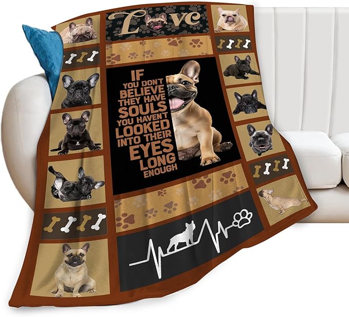 Cute French Bulldog Blanket Funny Dog Frenchie Throw Blankets Gifts for Girls Boys Cozy Warm Soft Fuzzy Flannel Throws Plush Stuffed Animal Pet Fleece Blanket Decor Gifts for Men Women 50"x40"