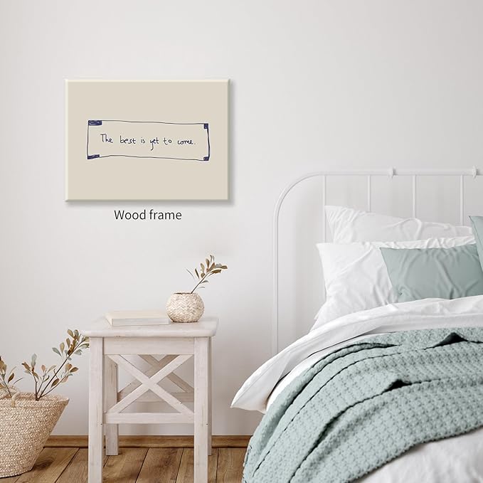 The Best Is Yet To Come Wall Art Blue and White Inspirational Affirmations Quotes Poster 08x10 inch Framed Funky Minimalist Horizontal Canvas Prints for Living Room Dorm Wall Decor