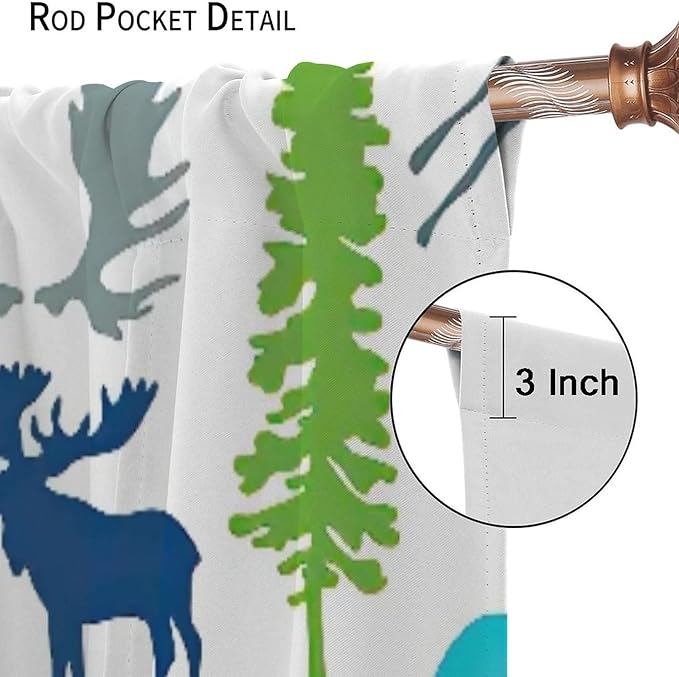 Forest Woodland Curtains, Wild Nature Bear Moose Deer Pine Trees Mountain Cabin Lodge Blackout Rod Pocket Windows Door Curtain for Bedroom Living Room Home Decor 42x63in
