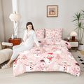 Manfei Christmas Comforter Set Queen Size, Snowman and Xmas Trees Down Comforter with 2 Pillowcases, New Year Pink Bedding Set 3pcs for Kids Girls Adults Bedroom Decor Lightweight Duvet Insert