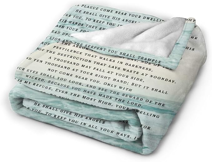 Tijuboni Psalm 91 Throw Blanket Christian Religious Gifts for Women Men Girls Boys Kids Adults Soft Flannel Fleece Blanket for Couch Sofa Bed Home Decor 40"x50"