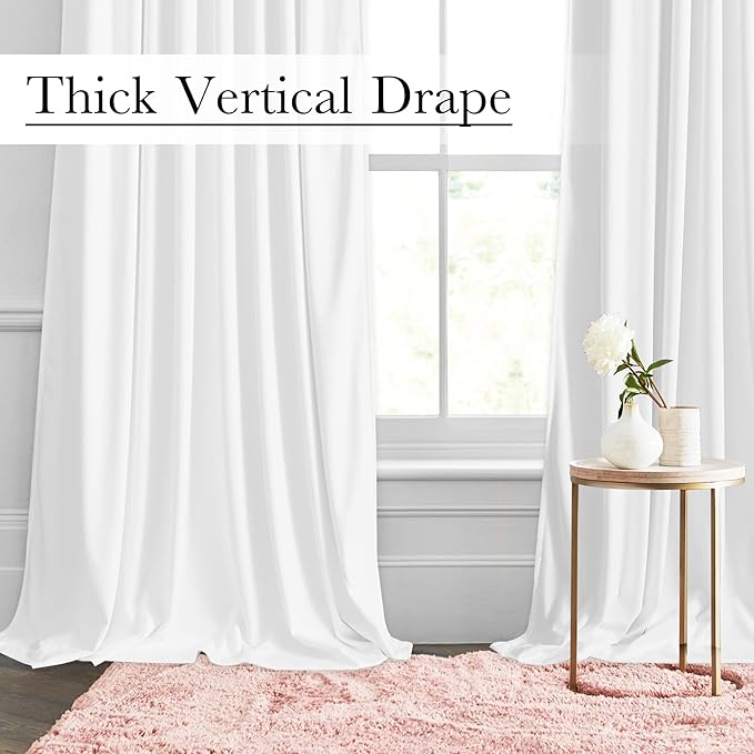 StangH White Curtains 96 inches Long for Living Room, Back Tab Velvet Lignt Dimming Window Drapes for Sliding Door/Dining Room, Wedding Backdrops, W52 x L96, 2 Panels