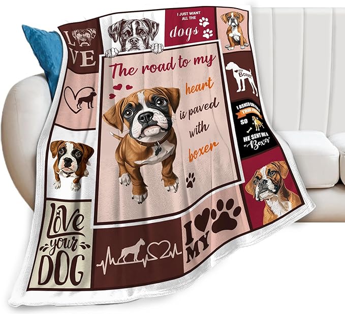 Boxer Blanket Cute Puppy Decor Throw Blanket Super Soft Flannel Lightweight Fluffy Plush Cozy Fuzzy Fleece Blanket Gifts for Dog Lover Girl Boys Woman Man Kids Adults for Bed Sofa Couch 40"X50"