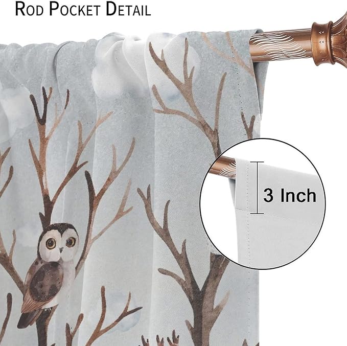 Forest Curtains, Cartoon Woodland Animals Tree Birds Moose Rabbit Mushroom Print Pattern Kids Bedroom Window Treatments Curtains 63x63in