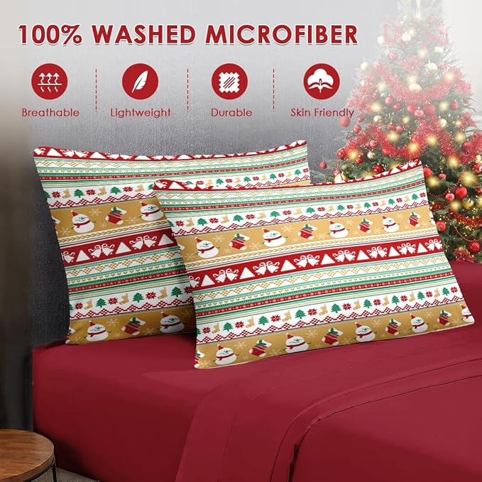 5 Pcs Twin Size Christmas Comforter Set with Pillowcase & Sham, Cute Snowman Bedding for Kids and Adults, Snowflake Xmas Socks Bed in a Bag with Flat Fitted Sheet