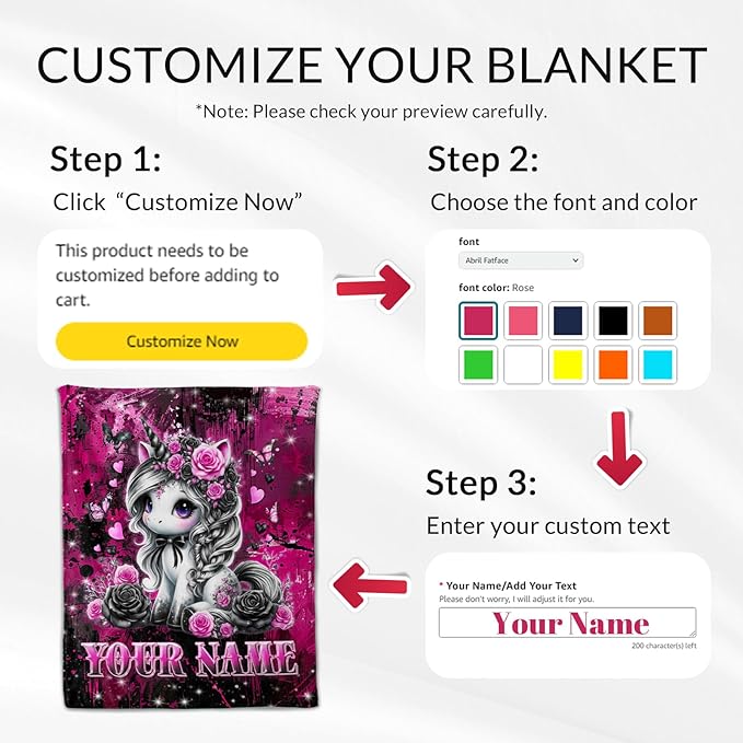Personalized Girls Blanket for Unicorn - 50" x 60" Cute Blanket Gifts for Teens - Cozy Flannel Throws Decor for Living Room, Sofa
