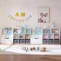Kids Bookshelf and Toy Storage, 2 Pack 58.5’’ Toy Organizer with Movable Chests & 3 Storage Bins, Large Kids Reading Nook with 5 Cubbies for Playroom, Bedroom, Nursery, White