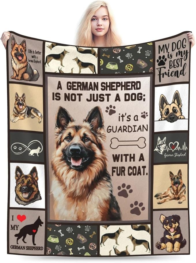 German Shepherd Decor Blanket German Shepherd Gifts Throw Blanket Super Soft Flannel Lightweight Fluffy Plush Fuzzy Fleece Blanket for Dog Lover Girl Woman Boys Kids Adults Man for Bed Sofa 60"X80"