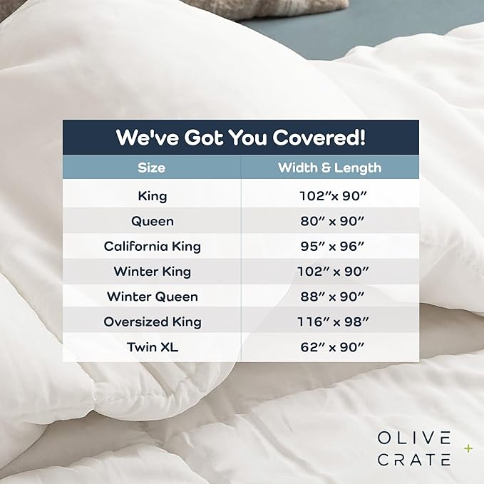 Olive + Crate 100% Cooling Bamboo Comforter from Viscose - Oversized King Size - Hypoallergenic, Breathable & Moisture-Wicking Bedding - All Season Lightweight Plush Design - Organic Bamboo Comforter