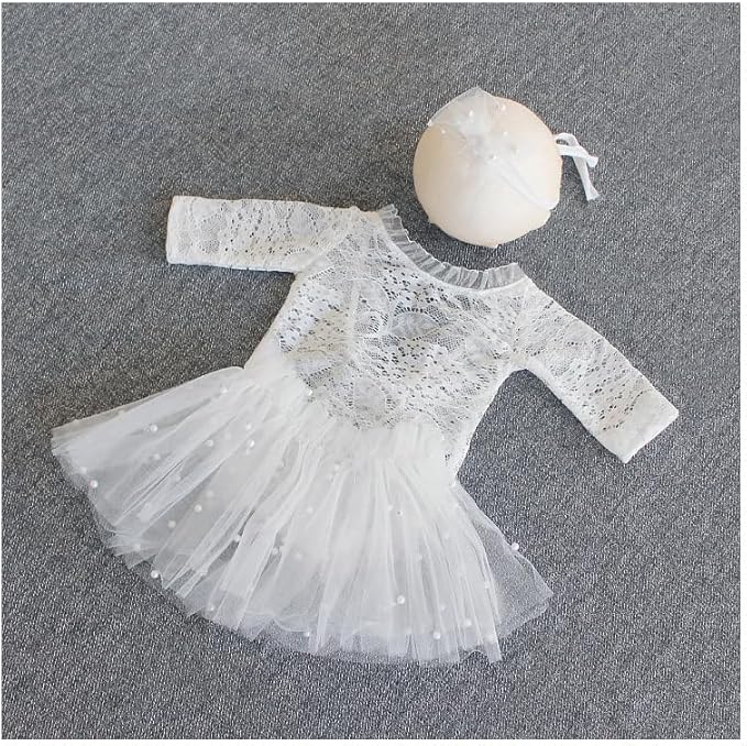Newborn Lace Romper, 2 PCS Baby Girl Photography Props, Newborn Girl Photography Outfits with Flower Headband for Infants