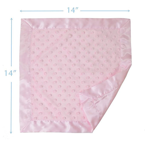 American Baby Company Heavenly Soft Chenille Security Blanket, 2-Layer Design with Minky Dot & Silky Satin, Pink, 14" x 14" for Boys and Girls (Pack of 2)