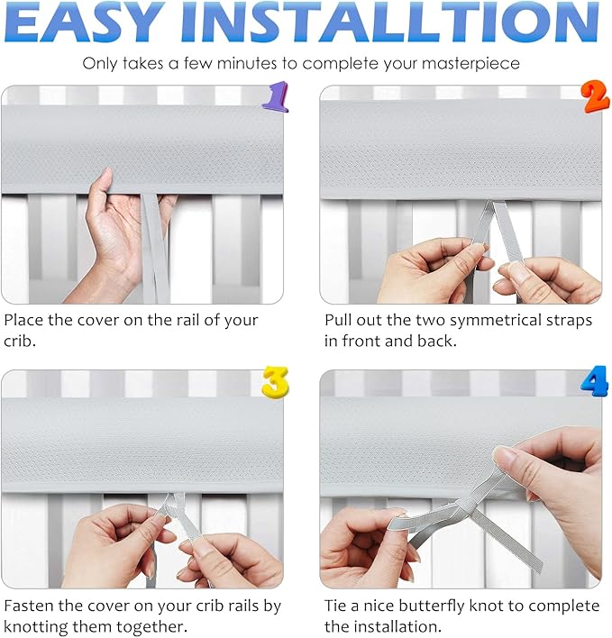 Mesh Sets Toddlers' Bed Rail Bumpers Protecter - Children's Bed Guardrail Padding - Anti-Collision |- Easy InstallEnhanced Safety Mostly Fit (3pc-Gray)