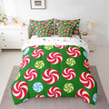 Feelyou Christmas Candy Comforter Set Queen Size 7 Pieces Cute Swirl Candy Bedding Set for Kids Boys Girls Red and Green Blue Sweet Bed in a Bag Reversible Xmas Decor Bedroom Quilted Breathable Soft
