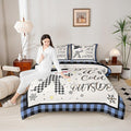 Christmas Snowman Kids Comforter Set Twin Size,Snowflake Christmas Holiday Bedding Set,Girls Boys Adults Xmas Decor,Geometric Grids Lattices Down Comforter,Blue Rustic Duvet Insert,1 Pillowcase