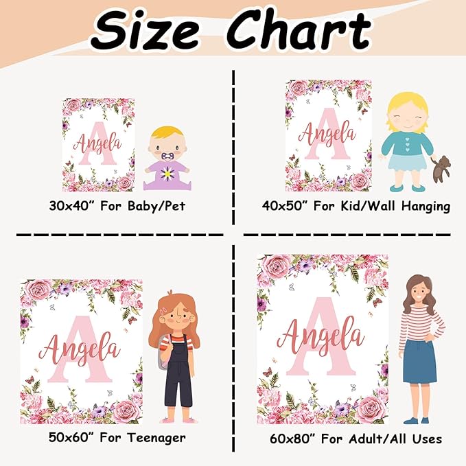 Ships Next Day, Personalized Baby Blankets, Custom Baby Blanket with Name for Girls,Gift for Chrismas Birthday Memorial Day, Customized Flannel Blanket for Kids Adults 50"X60"