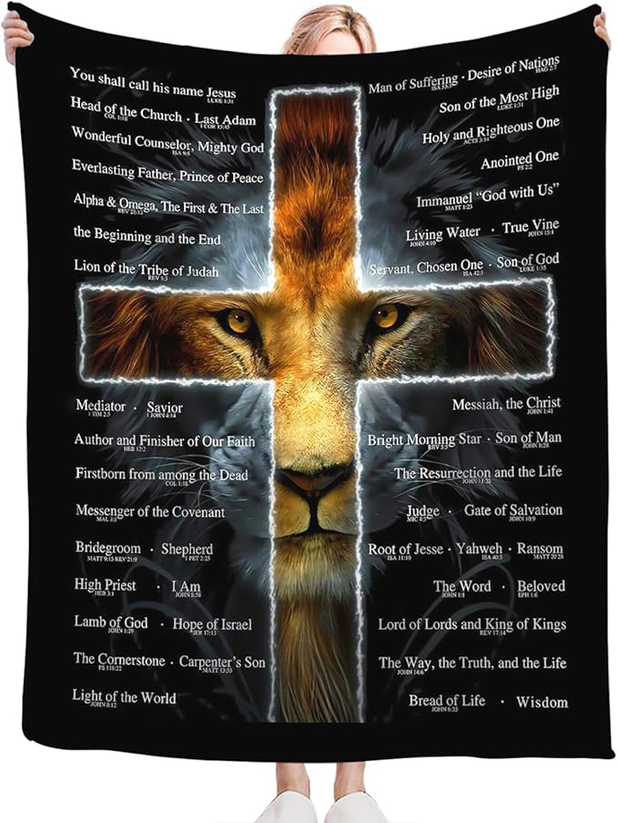 Tijuboni Christian Lion Throw Blanket Religious Gifts for Women Men Girls Boys Kids Adults Soft Flannel Fleece Blanket for Couch Sofa Bed Home Decor 40"x50"