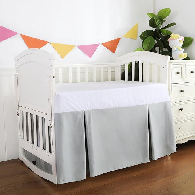 Crib Skirt Dust Ruffle, 100% Egyptian Cotton 400 Thread Count Soft Breathable Crib Bedding Skirt for Baby, Boys and Girls, 52"X28" with 14" Crib Bed Skirt Fading Resistant (Grey Solid)